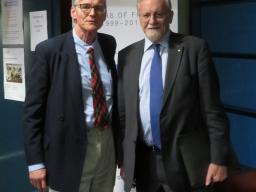 ANU Chancellor Prof. Evans with the Freilich Project Board Chair Prof. Will Christie at Friday night&#039;s lecture