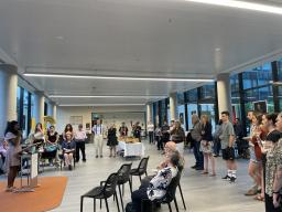 Shebani Jeyakumar speaks to the Exhibition attendees.
